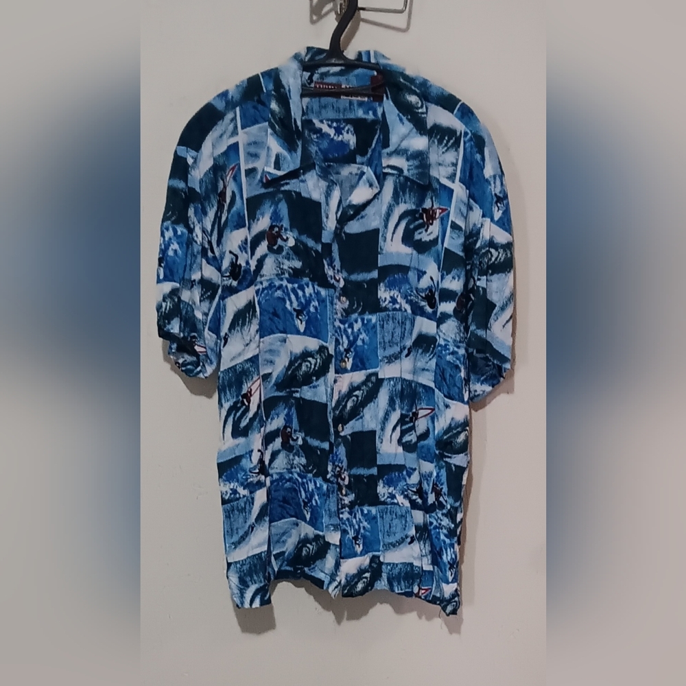 Blue Graphic Button-Up Shirt